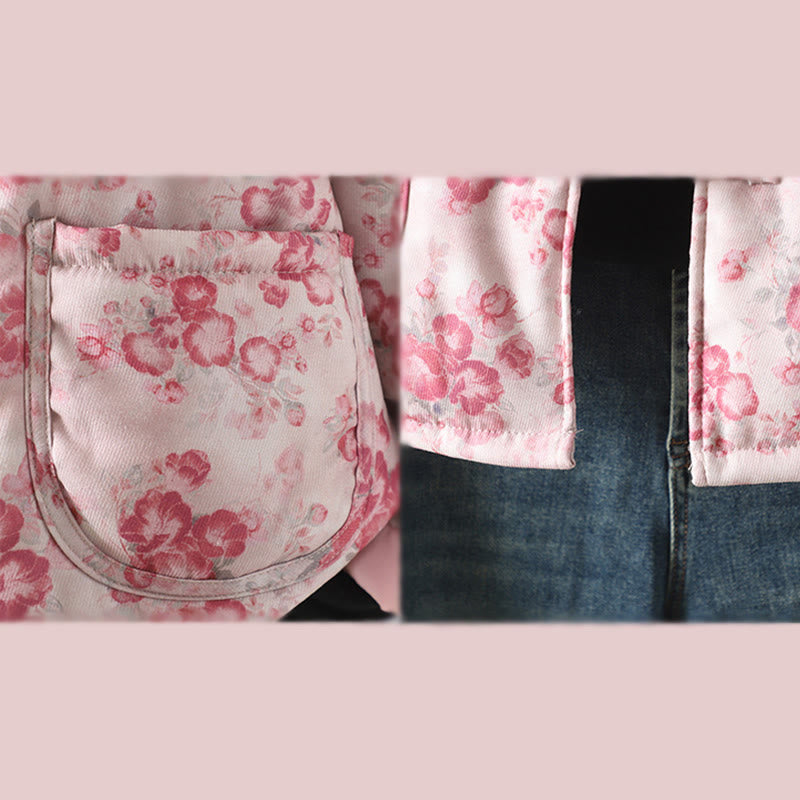 Women's Commute LightPink Printing Floral Frog-buttons Cotton Long Sleeve Jacket