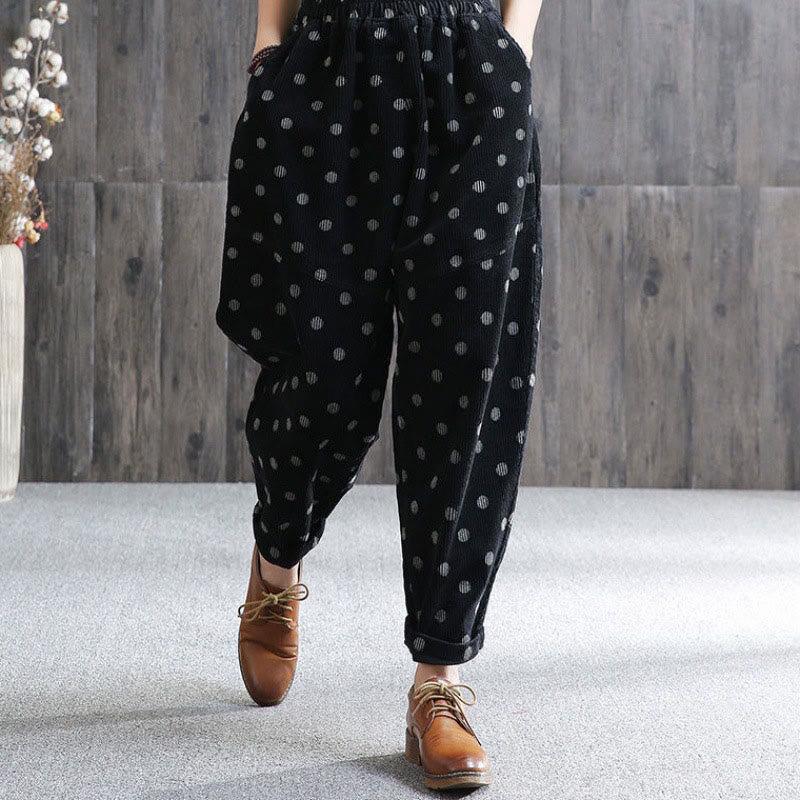 Women's Fall Commute Printing Dot Pattern Corduroy Harem Pants With Pockets