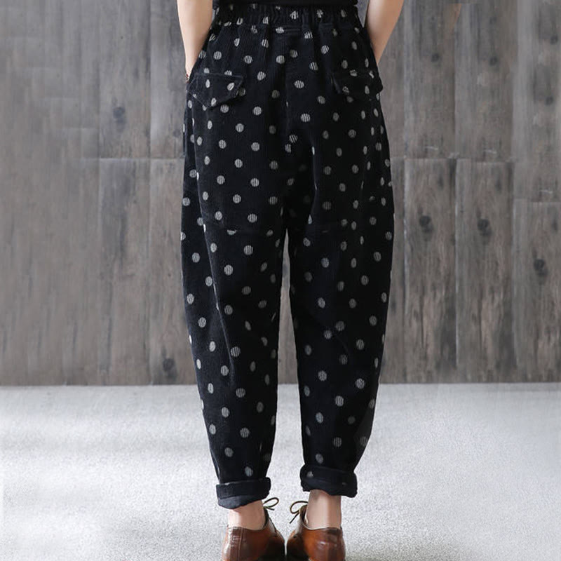 Women's Fall Commute Printing Dot Pattern Corduroy Harem Pants With Pockets