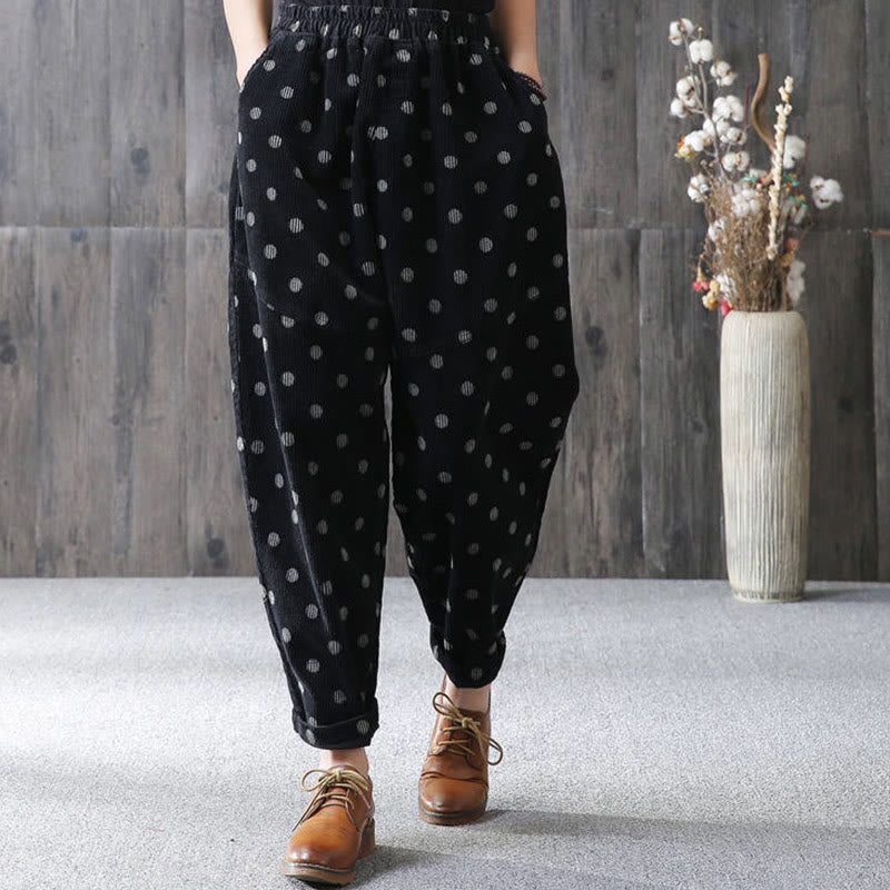 Women's Fall Commute Printing Dot Pattern Corduroy Harem Pants With Pockets