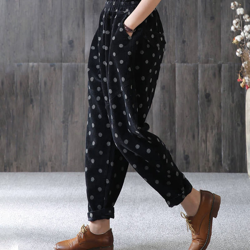Women's Fall Commute Printing Dot Pattern Corduroy Harem Pants With Pockets
