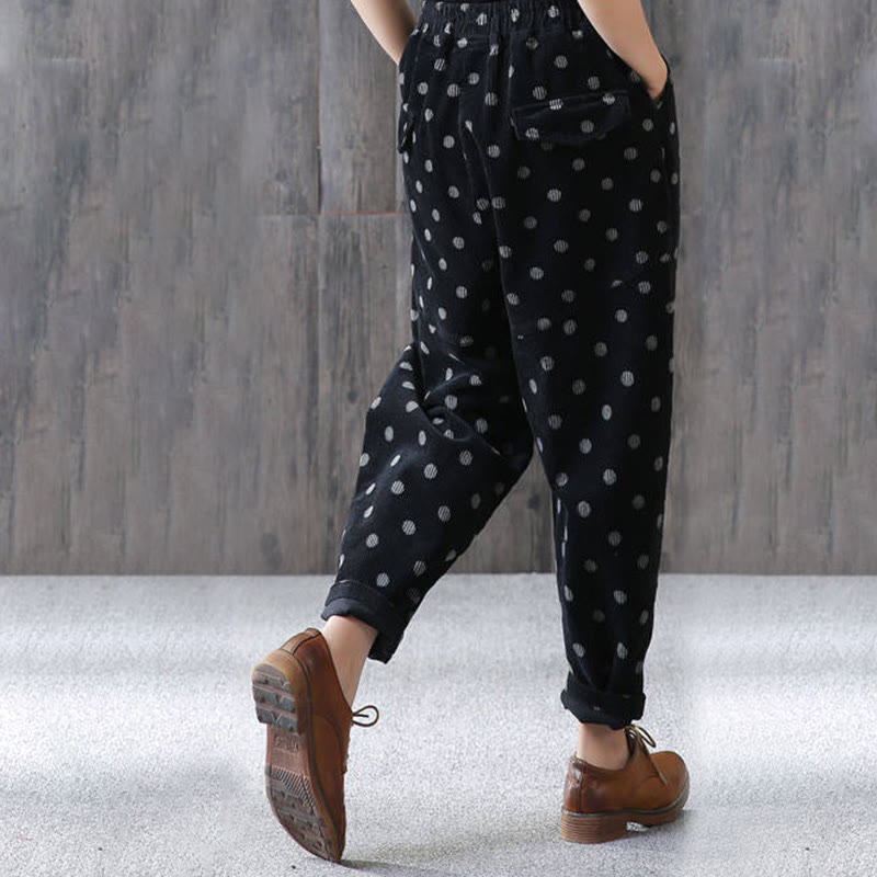 Women's Fall Commute Printing Dot Pattern Corduroy Harem Pants With Pockets