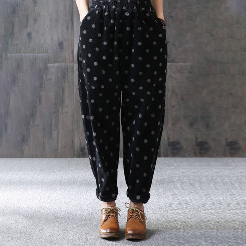 Women's Fall Commute Printing Dot Pattern Corduroy Harem Pants With Pockets