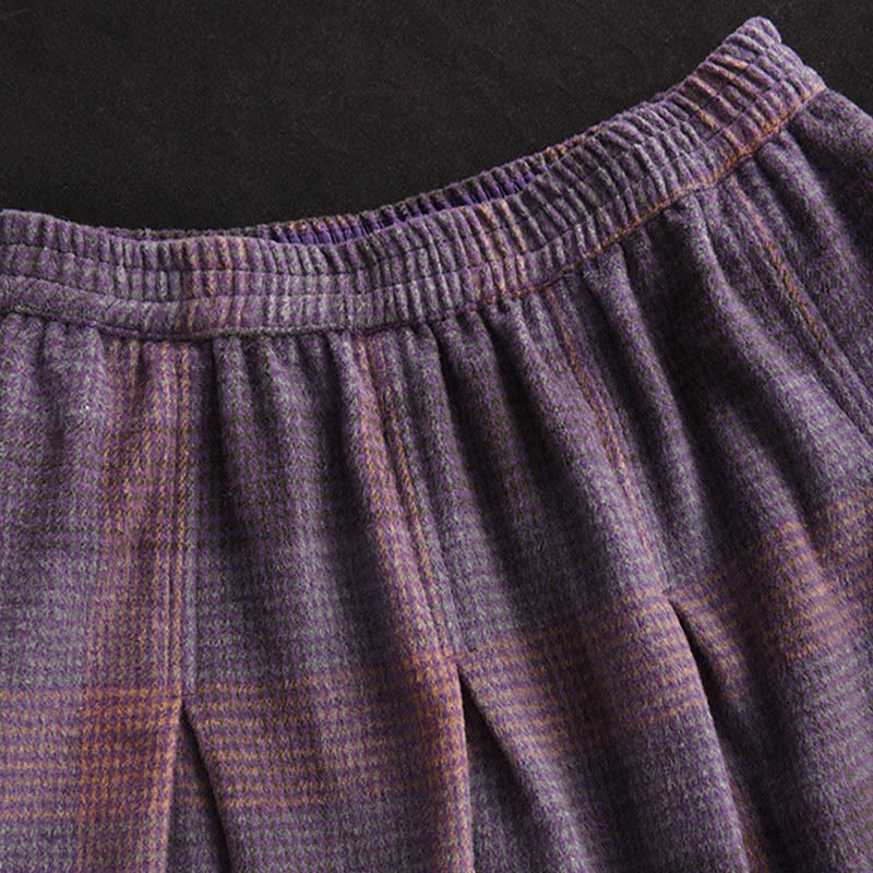 Thermal Cotton Plaid 7/8 Length Skirt with Practical Pockets