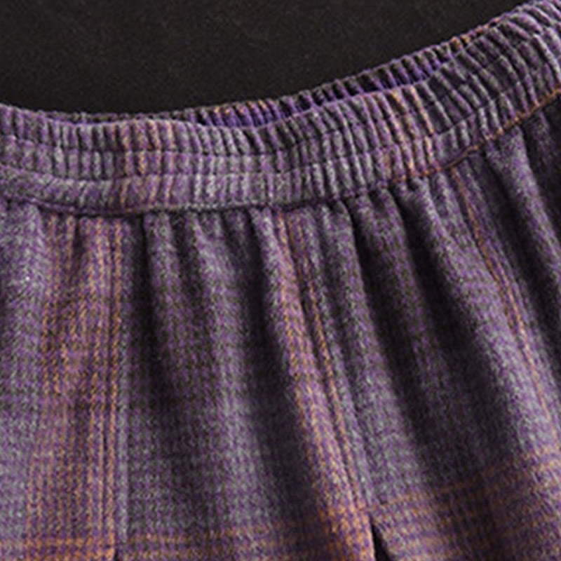 Thermal Cotton Plaid 7/8 Length Skirt with Practical Pockets