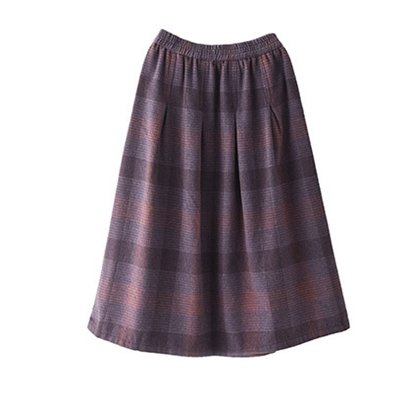 Thermal Cotton Plaid 7/8 Length Skirt with Practical Pockets