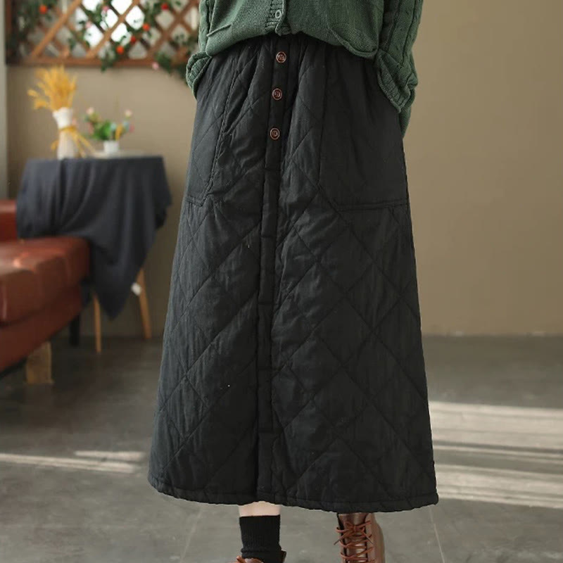 Women's Plain Cotton Padded Thermal 7-8 Length Skirt With Pockets