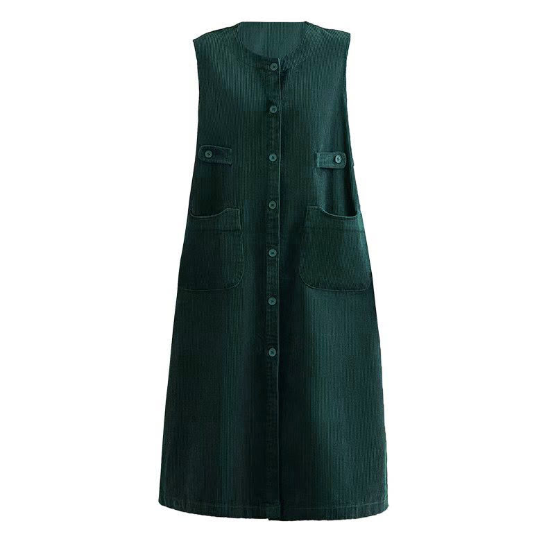 Breathable Cotton Sleeveless Buttoned Meditation Midi Dress