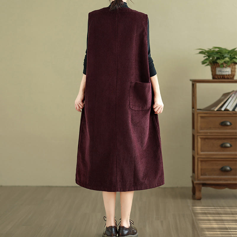 Breathable Cotton Sleeveless Buttoned Meditation Midi Dress