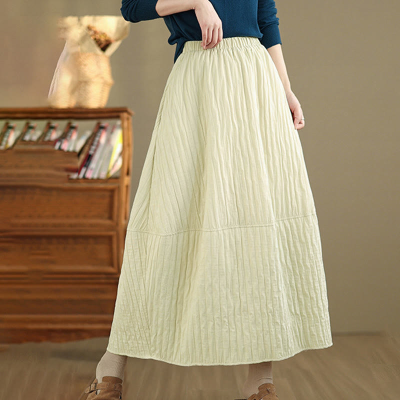 Plain Pleats Design Elastic Waist Women's Thermal Skirt With Pockets