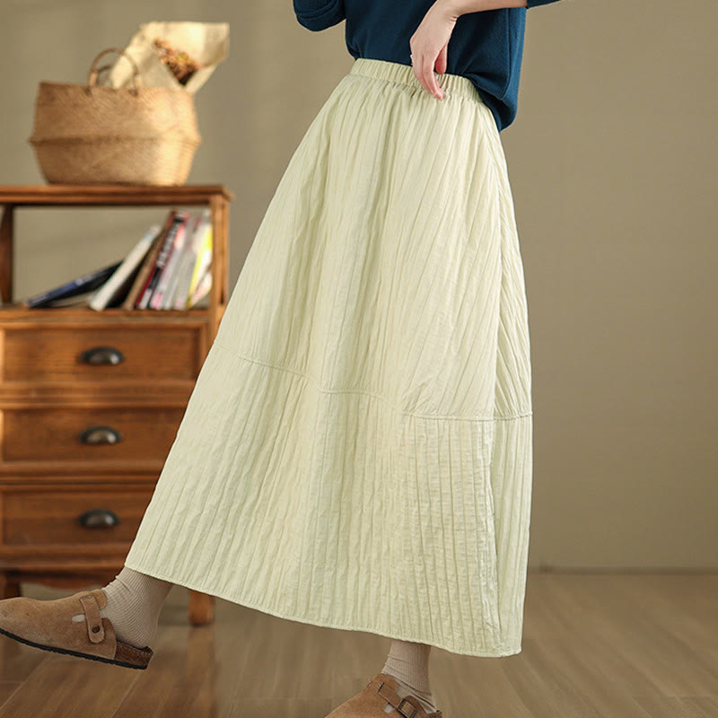 Plain Pleats Design Elastic Waist Women's Thermal Skirt With Pockets