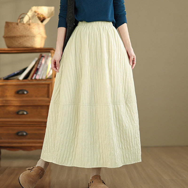 Plain Pleats Design Elastic Waist Women's Thermal Skirt With Pockets