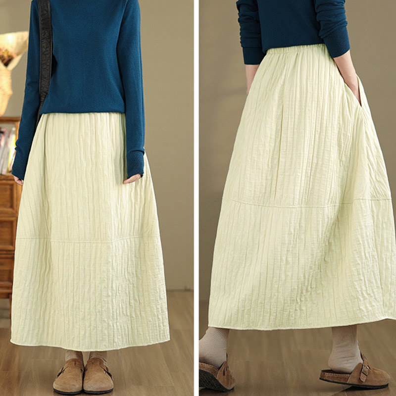 Plain Pleats Design Elastic Waist Women's Thermal Skirt With Pockets