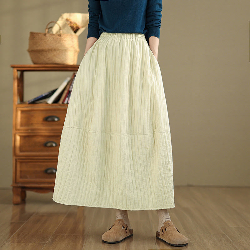 Plain Pleats Design Elastic Waist Women's Thermal Skirt With Pockets
