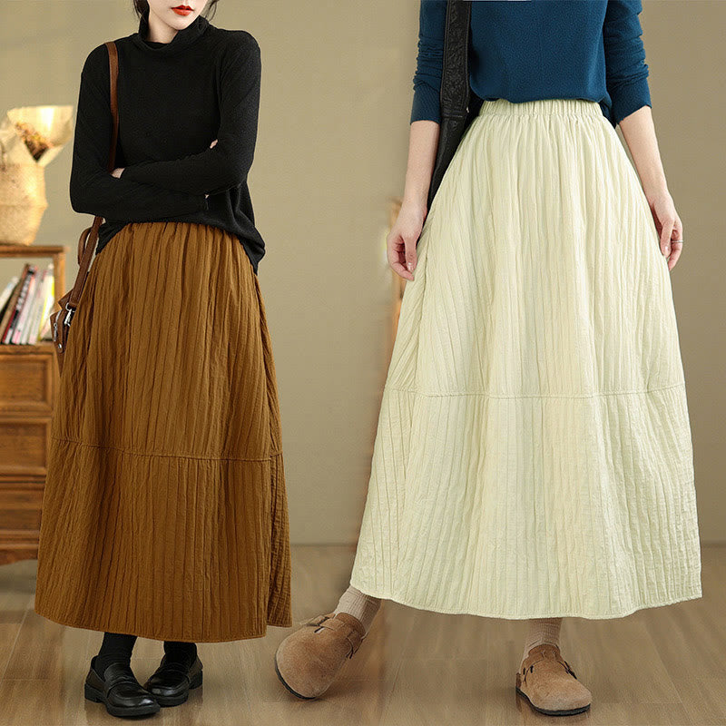 Plain Pleats Design Elastic Waist Women's Thermal Skirt With Pockets