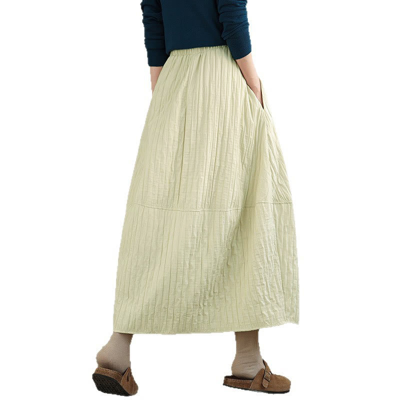 Plain Pleats Design Elastic Waist Women's Thermal Skirt With Pockets
