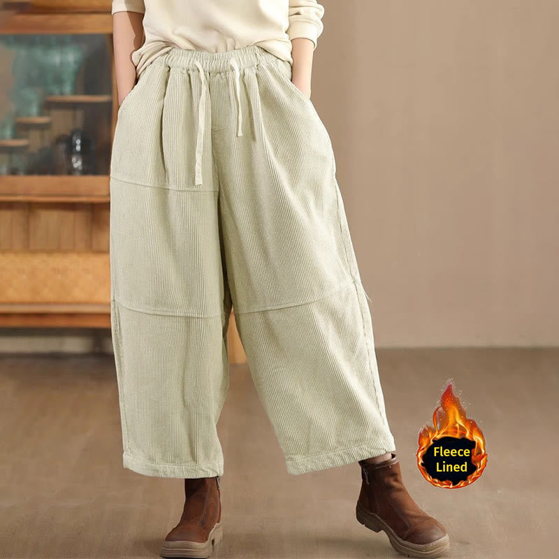 Women's Drawstring Design Cotton Corduroy Thermal Fleece-Lined Pants With Pockets