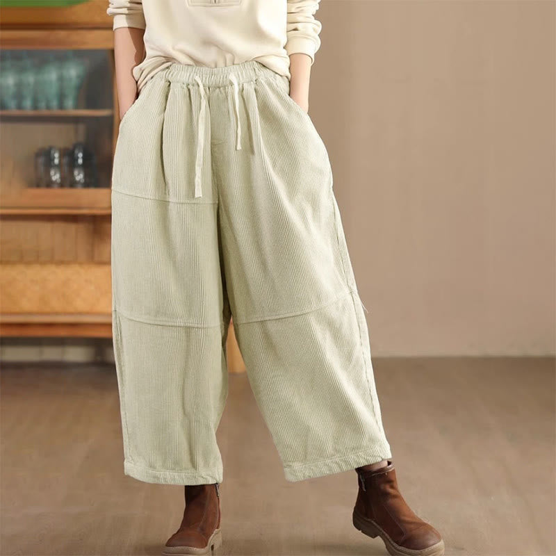 Women's Drawstring Design Cotton Corduroy Thermal Fleece-Lined Pants With Pockets