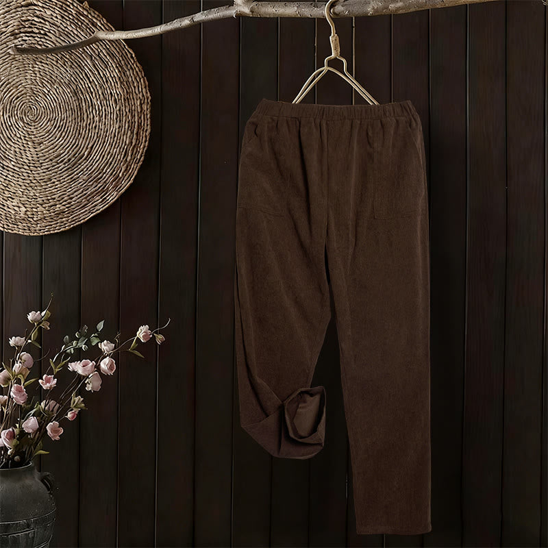 Women's Commute Pure Color Corduroy Pants With Pockets