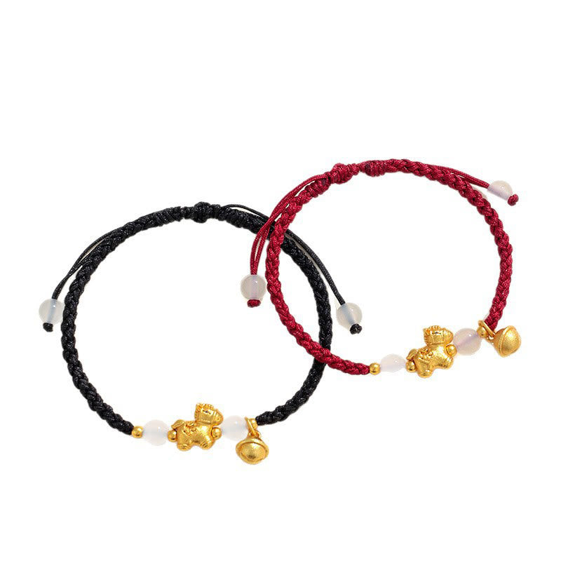 Year Of The Horse Red String White Agate Connection Braided Bracelet