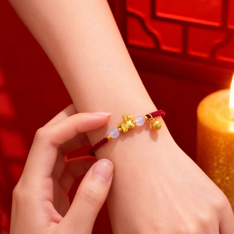 Year Of The Horse Red String White Agate Connection Braided Bracelet