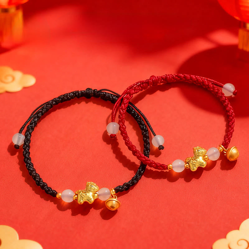 Year Of The Horse Red String White Agate Connection Braided Bracelet