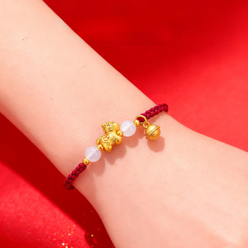 Year Of The Horse Red String White Agate Connection Braided Bracelet