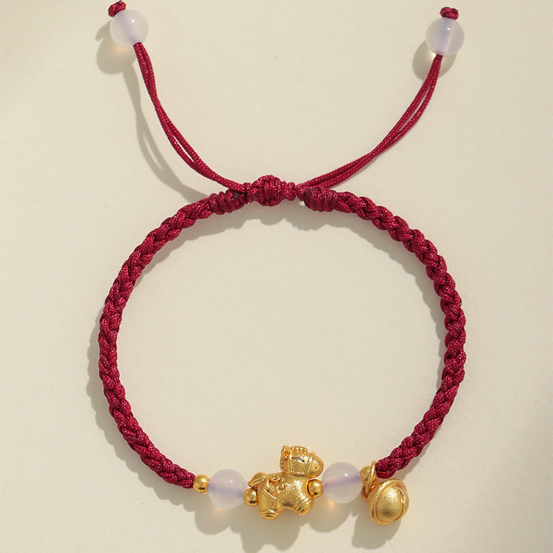 Year Of The Horse Red String White Agate Connection Braided Bracelet