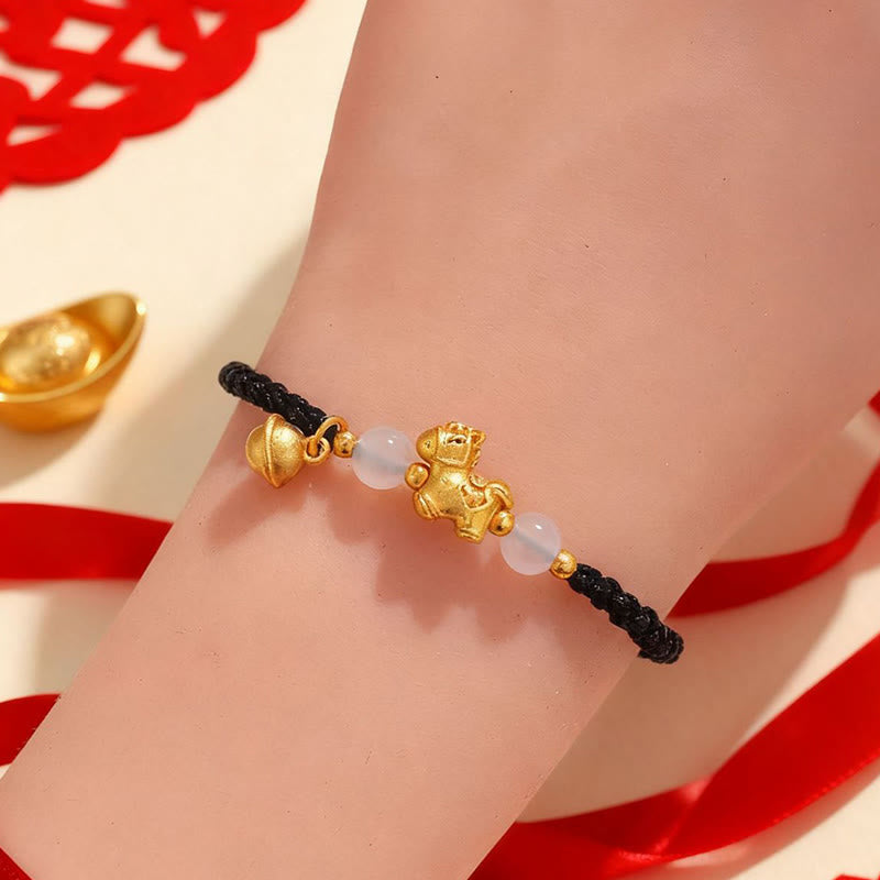 Year Of The Horse Red String White Agate Connection Braided Bracelet