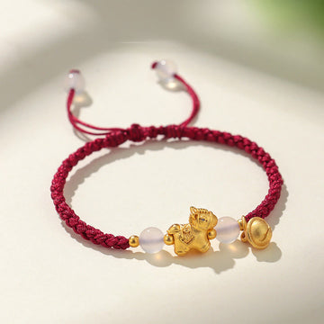 Year Of The Horse Red String White Agate Connection Braided Bracelet