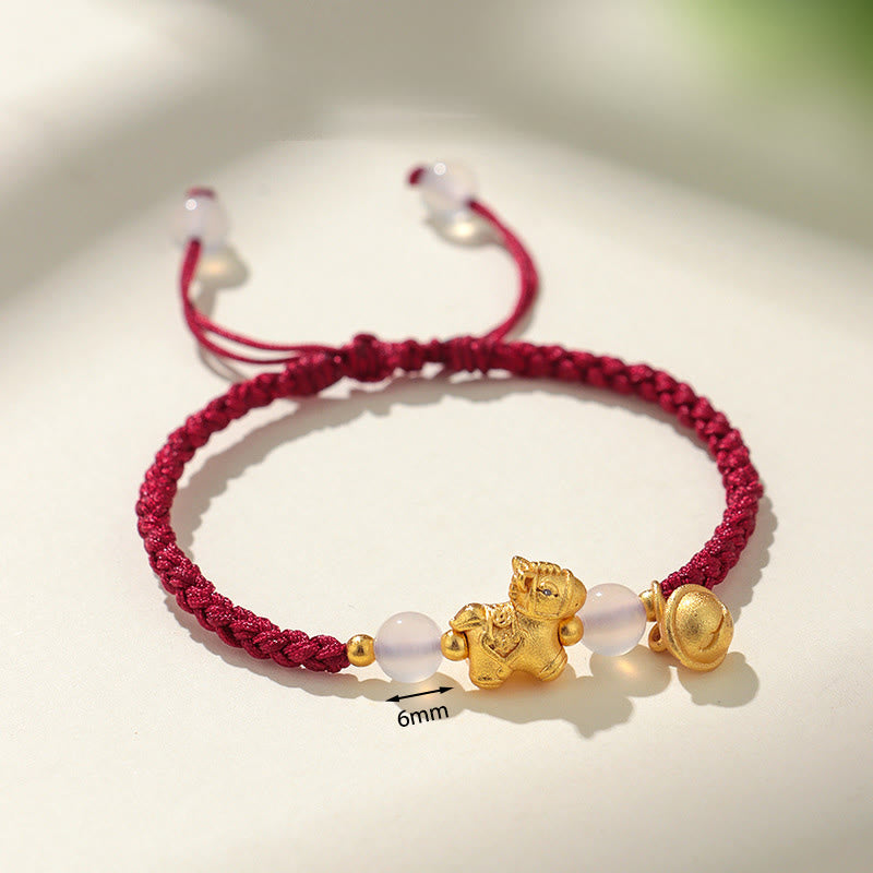 Year Of The Horse Red String White Agate Connection Braided Bracelet