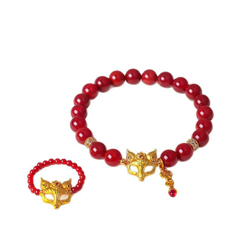 Nine-Tailed Fox South Red Agate and Copper Energy Bracelet or Ring