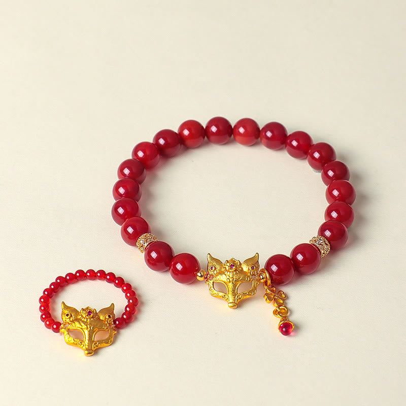 Nine-Tailed Fox South Red Agate and Copper Energy Bracelet or Ring