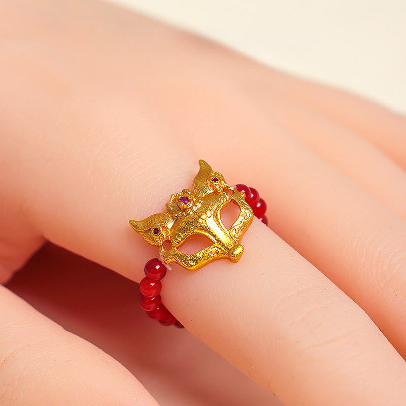Nine-Tailed Fox South Red Agate and Copper Energy Bracelet or Ring