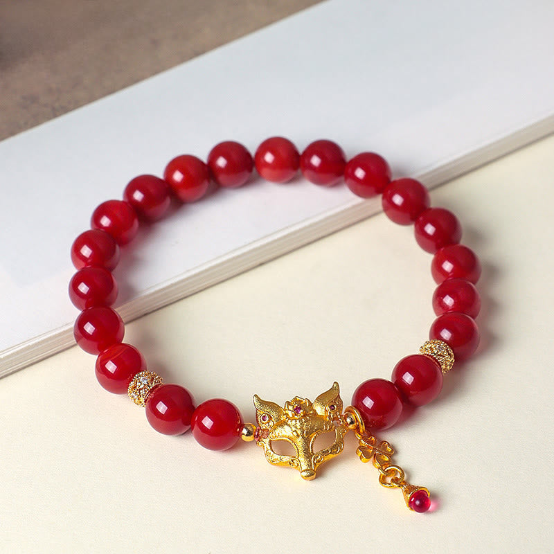 Nine-Tailed Fox South Red Agate and Copper Energy Bracelet or Ring
