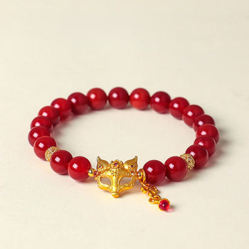 Nine-Tailed Fox South Red Agate and Copper Energy Bracelet or Ring