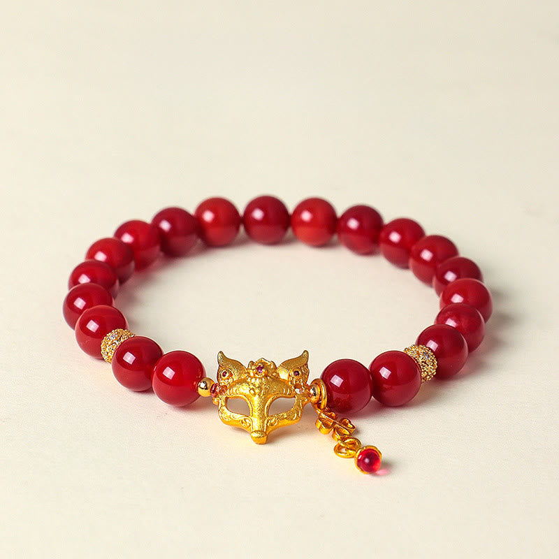 Nine-Tailed Fox South Red Agate and Copper Energy Bracelet or Ring
