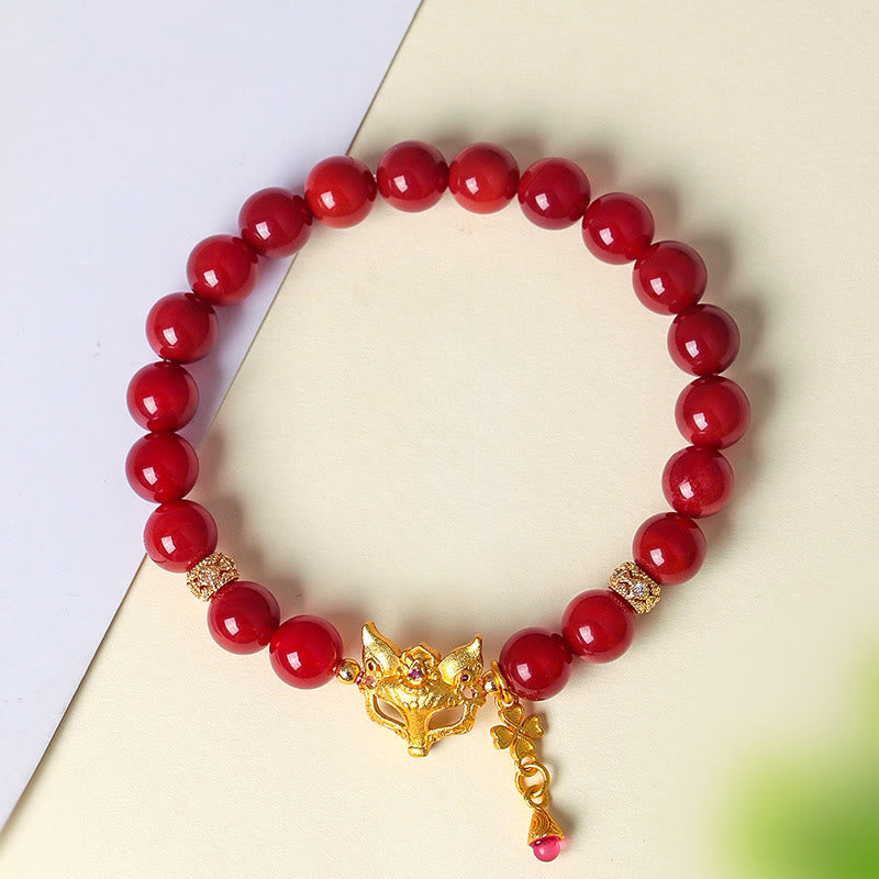 Nine-Tailed Fox South Red Agate and Copper Energy Bracelet or Ring