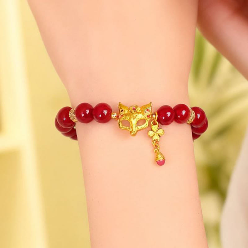 Nine-Tailed Fox South Red Agate and Copper Energy Bracelet or Ring
