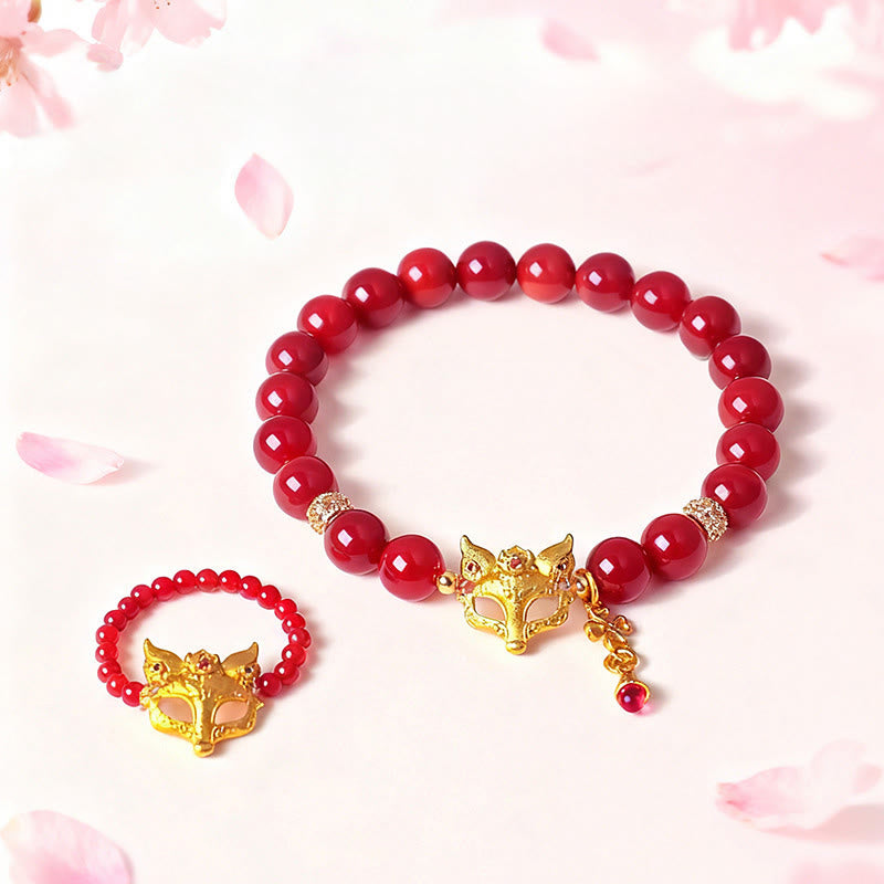 Nine-Tailed Fox South Red Agate and Copper Energy Bracelet or Ring