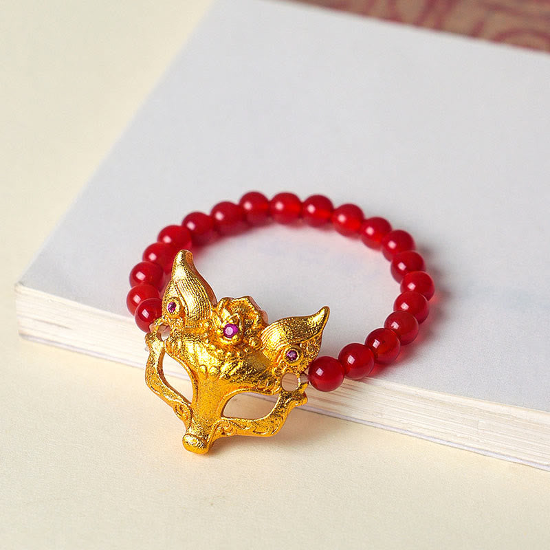 Nine-Tailed Fox South Red Agate and Copper Energy Bracelet or Ring