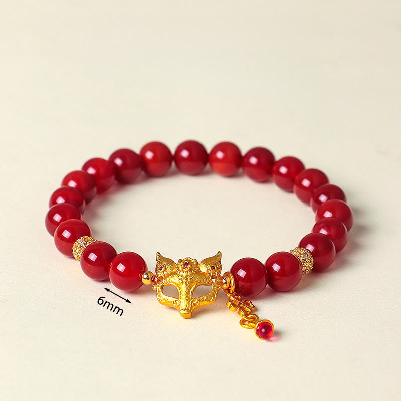 Nine-Tailed Fox South Red Agate and Copper Energy Bracelet or Ring
