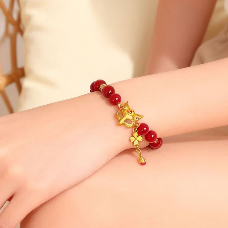 Nine-Tailed Fox South Red Agate and Copper Energy Bracelet or Ring
