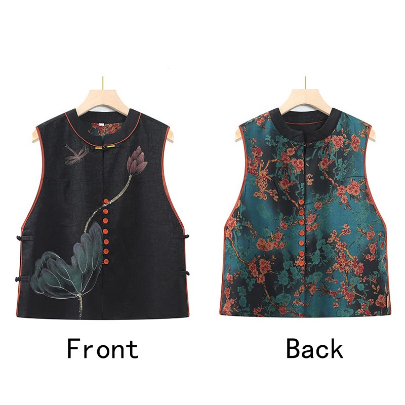Vintage Embroidery Jacquard Weave Flower Pattern Vest
