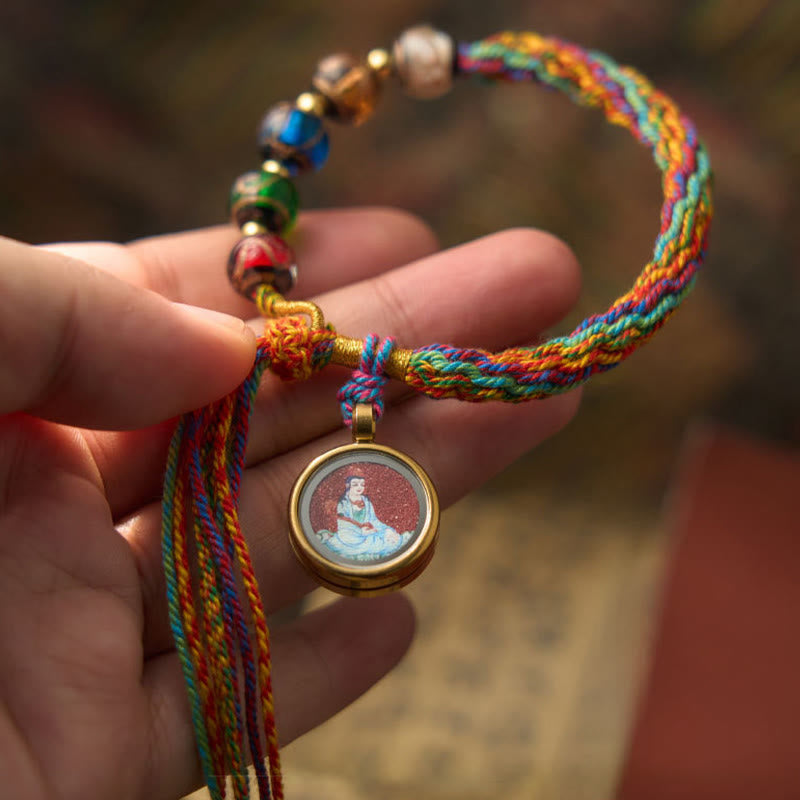 Handmade Cinnabar & Liuli Thangka Chinese Zodiac Natal Buddha Braided Red String Bracelet