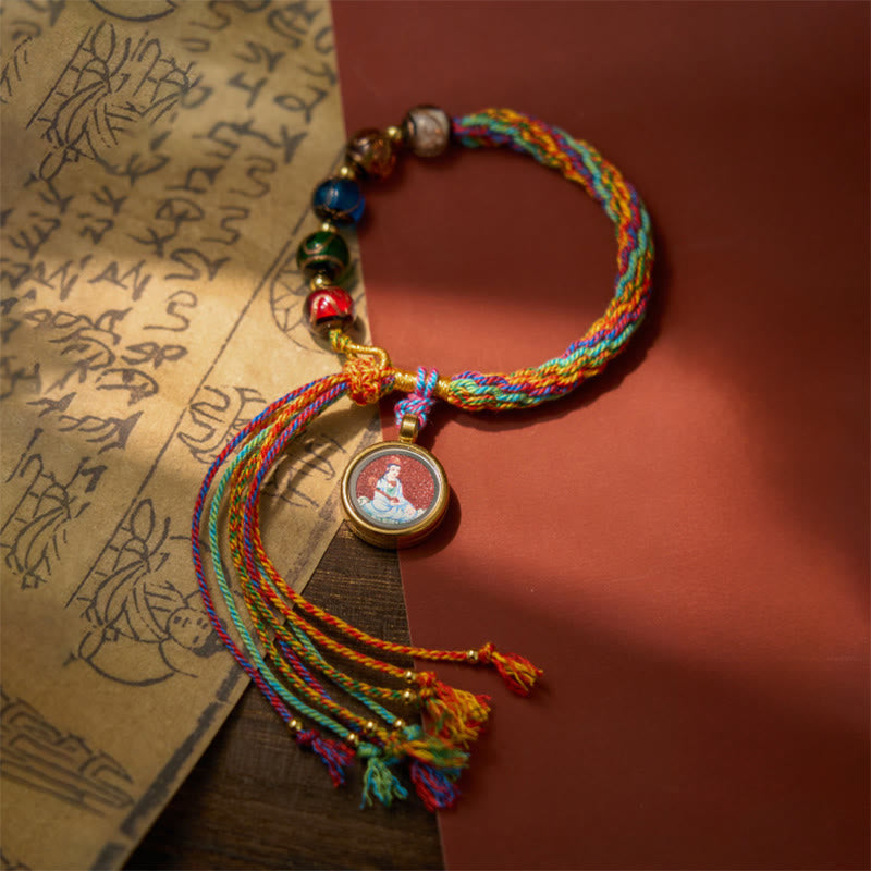 Handmade Cinnabar & Liuli Thangka Chinese Zodiac Natal Buddha Braided Red String Bracelet