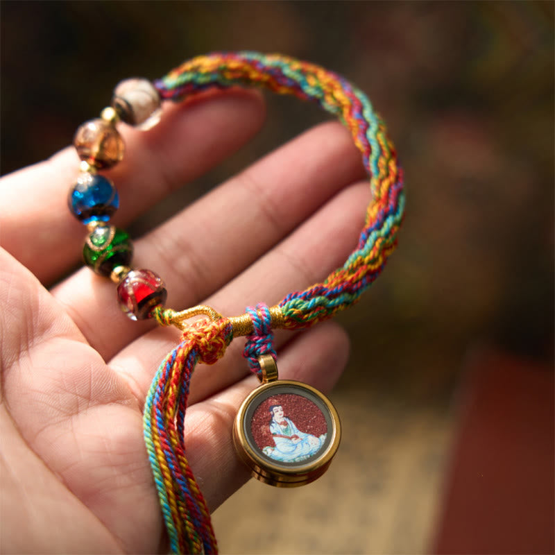 Handmade Cinnabar & Liuli Thangka Chinese Zodiac Natal Buddha Braided Red String Bracelet