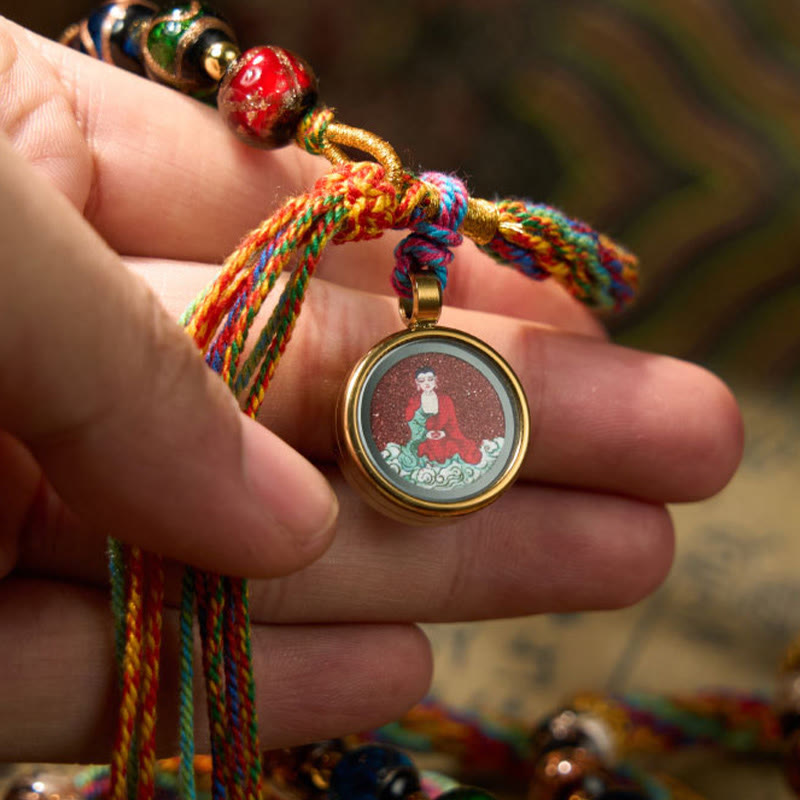 Handmade Cinnabar & Liuli Thangka Chinese Zodiac Natal Buddha Braided Red String Bracelet
