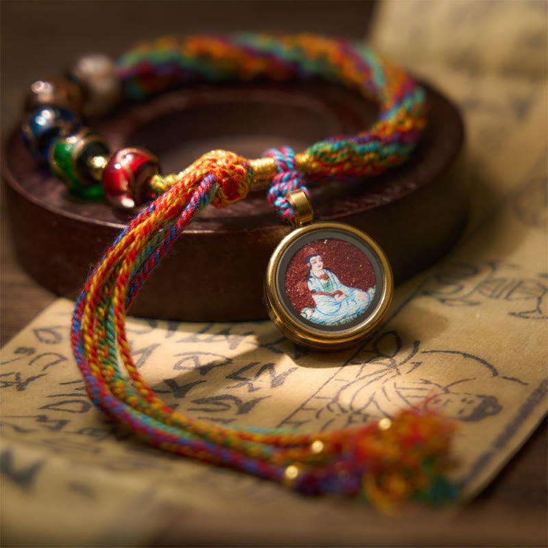 Handmade Cinnabar & Liuli Thangka Chinese Zodiac Natal Buddha Braided Red String Bracelet