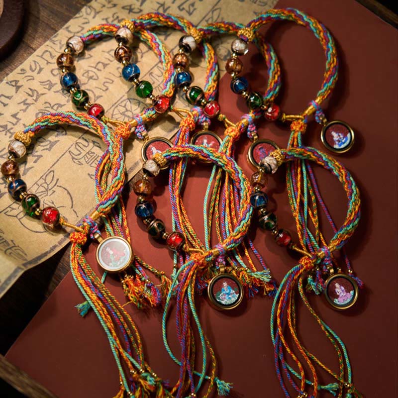 Handmade Cinnabar & Liuli Thangka Chinese Zodiac Natal Buddha Braided Red String Bracelet